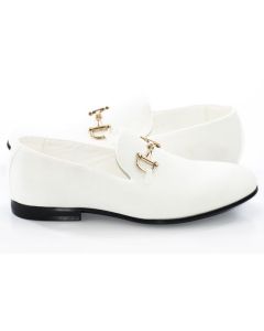 White Velvet Horsebit Smoking Loafer