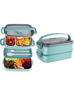 JUBOSYCZ Stainless Steel Bento Box for Adults&Kids,Japanese Leakproof Lunch Box Divided Food Meal Storage Containers Set Stackable 2 Layer for Children School Picnic Matcha Green