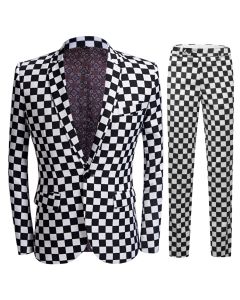 Luxury Fashion Men's Black and white Check Suit Club Prom Formal Clothing Slim Men's Wedding Suit