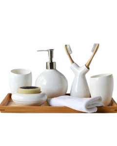  White Ceramic Bath Ensembles 6-piece Bathroom Accessories